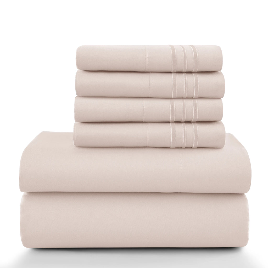 6 Piece Ultra-Soft Microfiber Bed Sheets with Flat Sheet, 16 Inches Deep Pocket Fitted