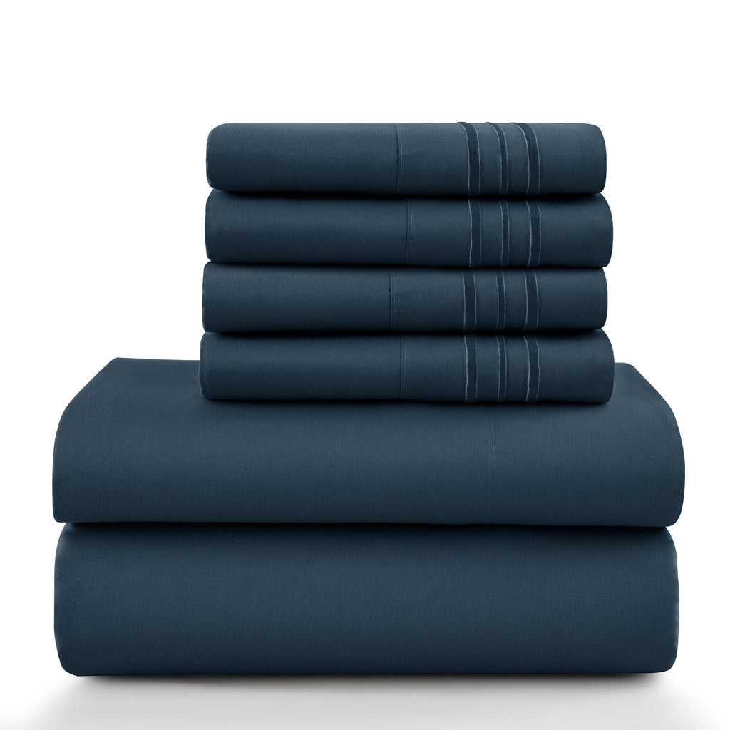 6 Piece Ultra-Soft Microfiber Bed Sheets with Flat Sheet, 16 Inches Deep Pocket Fitted
