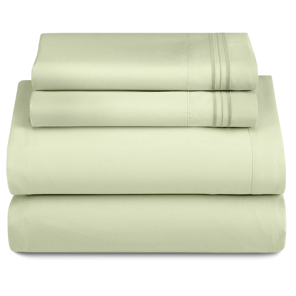 Lux Décor 4Pc Solid Sheet Set – Brushed Microfiber, 16" Deep Pockets, with Embroidered & Plain Pillowcases