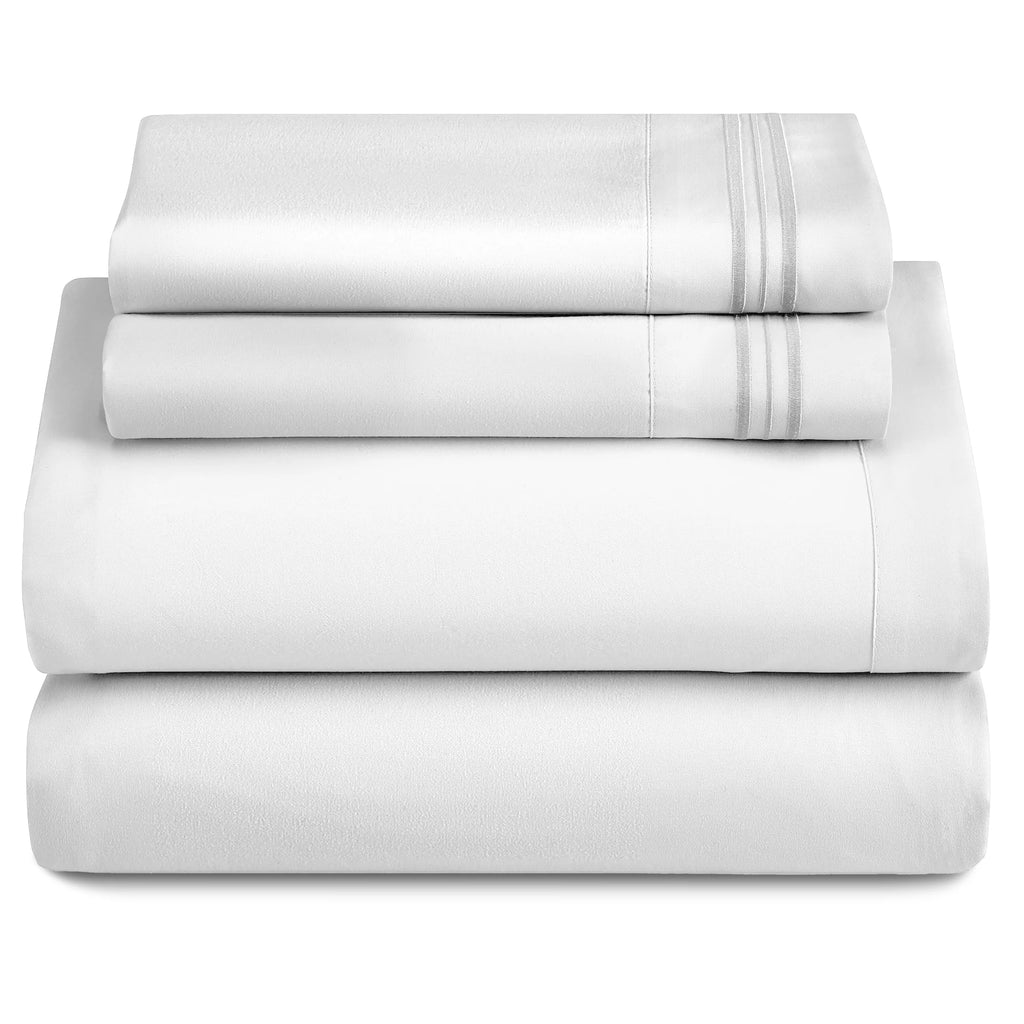 Lux Décor 4Pc Solid Sheet Set – Brushed Microfiber, 16" Deep Pockets, with Embroidered & Plain Pillowcases
