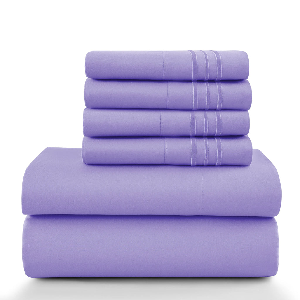 6 Piece Ultra-Soft Microfiber Bed Sheets with Flat Sheet, 16 Inches Deep Pocket Fitted