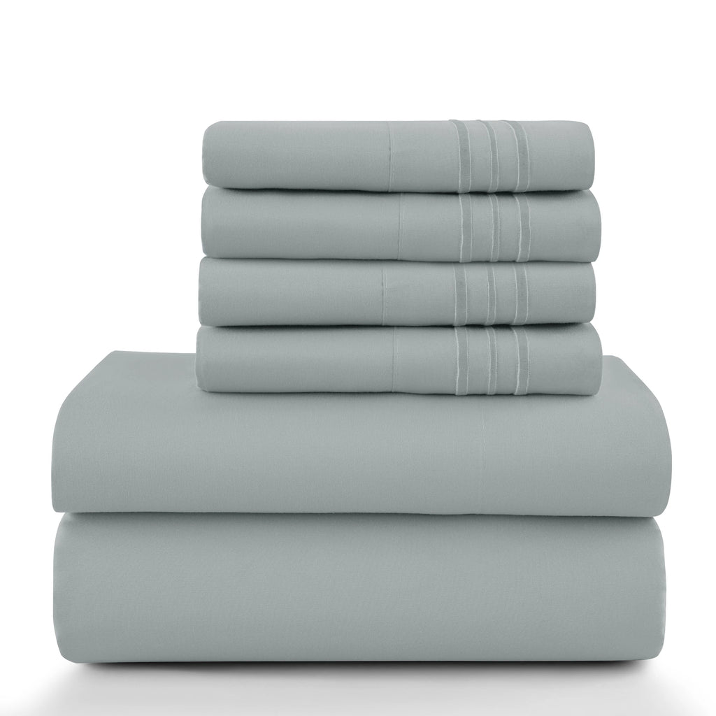 6 Piece Ultra-Soft Microfiber Bed Sheets with Flat Sheet, 16 Inches Deep Pocket Fitted