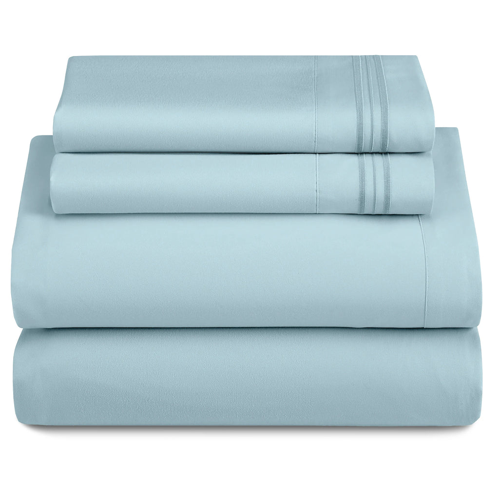 Lux Décor 4Pc Solid Sheet Set – Brushed Microfiber, 16" Deep Pockets, with Embroidered & Plain Pillowcases