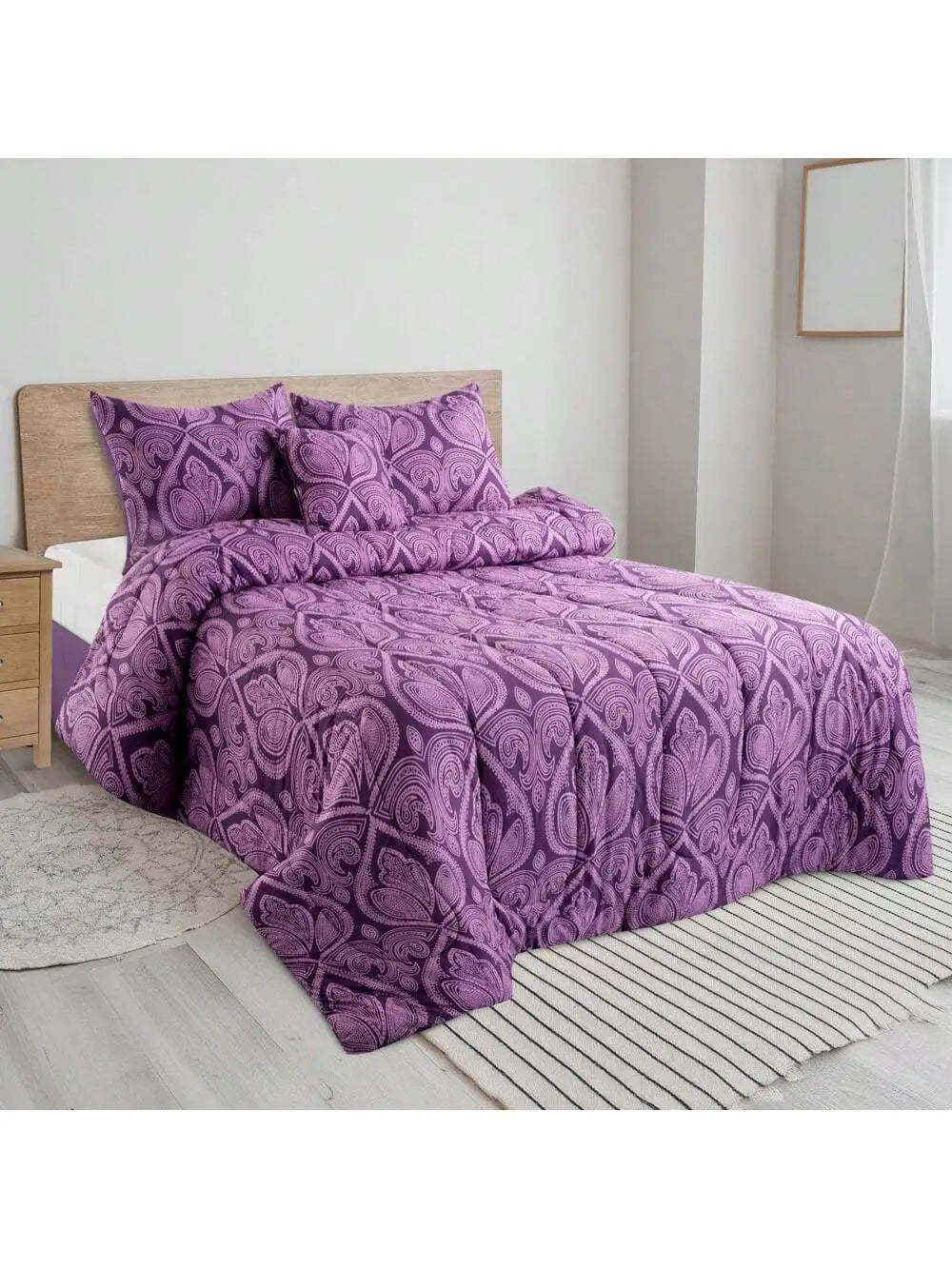Reversible 5pc Comforter Set,  Microfiber Bed in a Bag, Includes 1 Comforter, 2 Pillow Shams