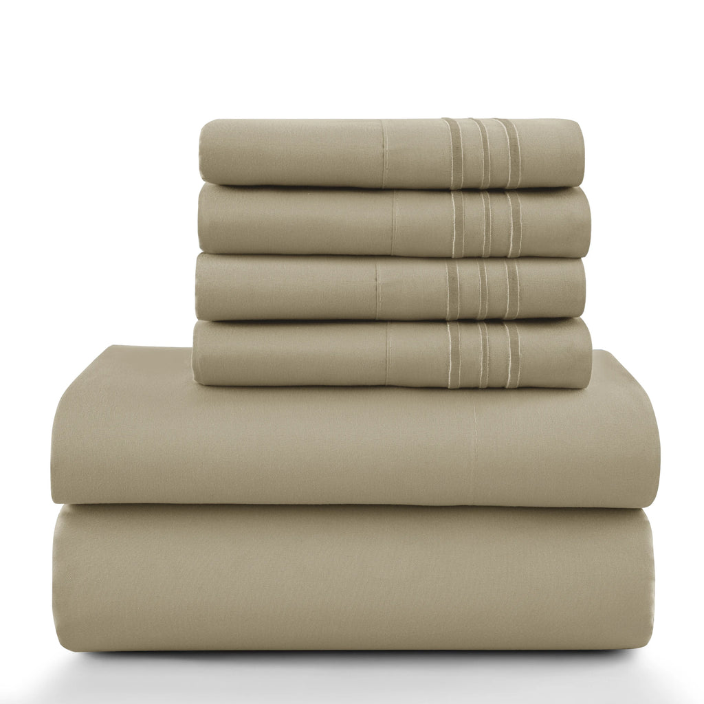6 Piece Ultra-Soft Microfiber Bed Sheets with Flat Sheet, 16 Inches Deep Pocket Fitted