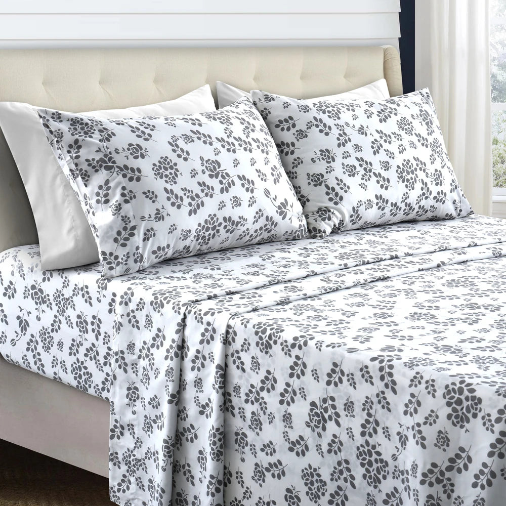4Pc Floral Sheet Set – Soft Microfiber, Wrinkle-Free, Luxurious Printed Bed Sheets