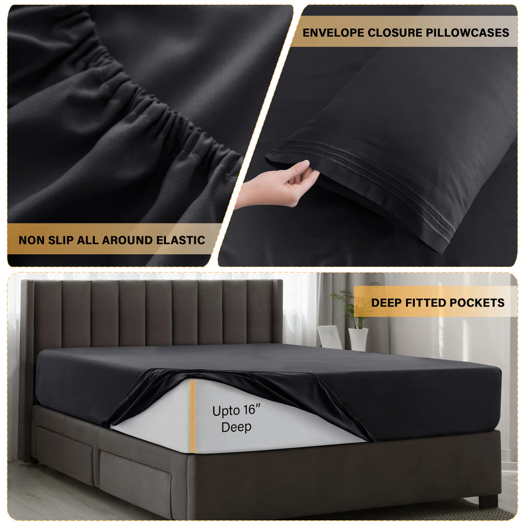 6 Piece Ultra-Soft Microfiber Bed Sheets with Flat Sheet, 16 Inches Deep Pocket Fitted