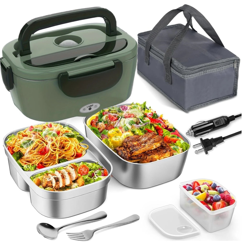 Electric Lunch Box for Adults-60W Fast Heated Lunch Box for with Dual 1.5LStainless Steel Containers