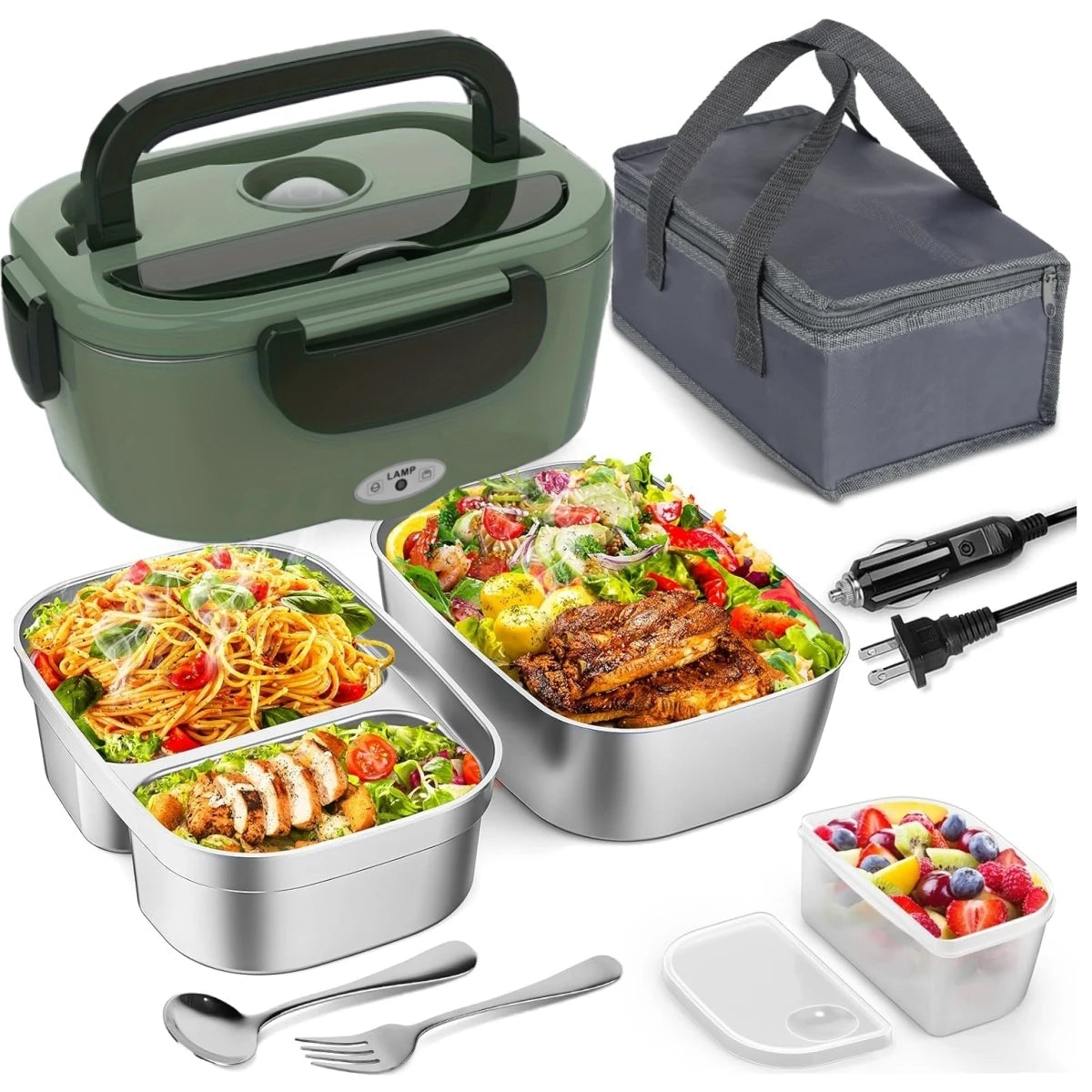 Electric Lunch Box for Adults-60W Fast Heated Lunch Box for with Dual 1.5LStainless Steel Containers