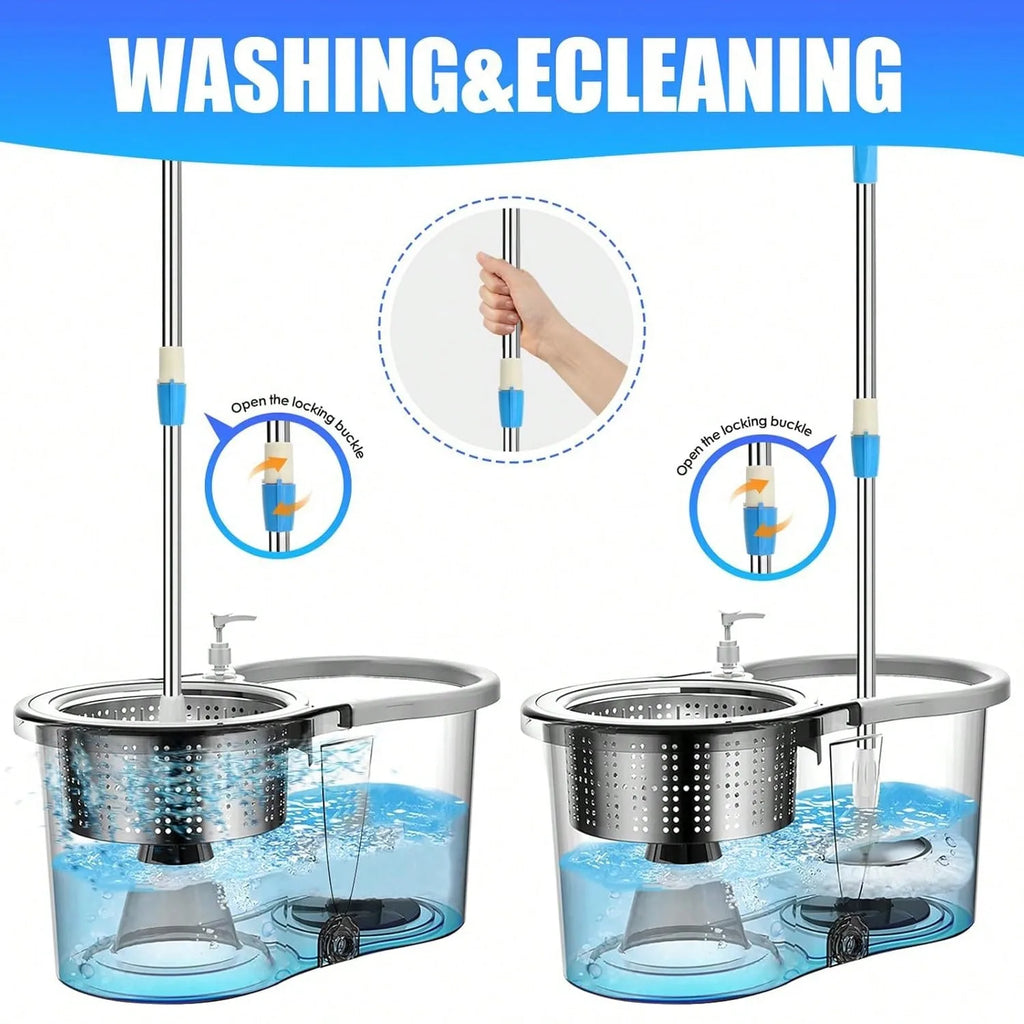 Spin Mop Bucket Set  Adjustable Stainless Steel Handle 20QT Floor Cleaner