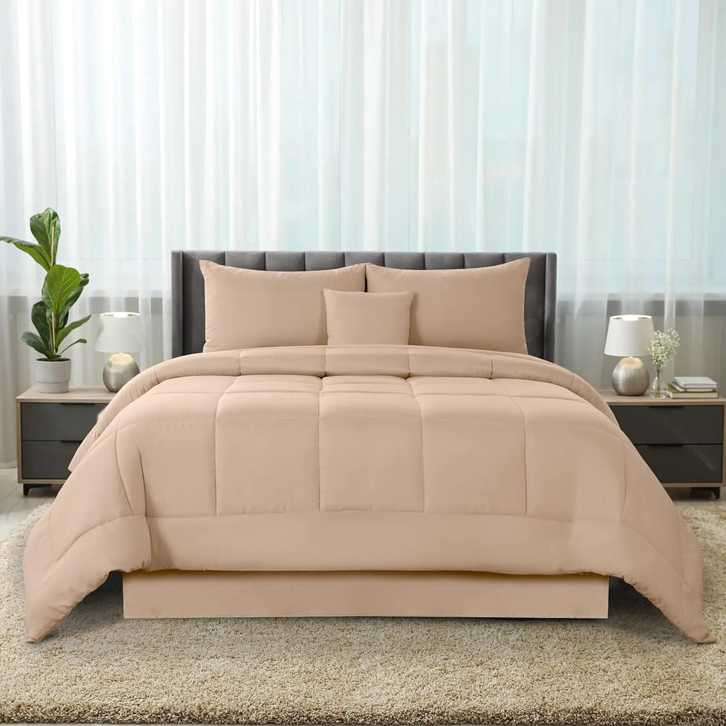 5pc Queen Comforter Set, All-in-One Bed in a Bag, Includes 1 Comforter, 2 Pillow Shams, 1 Decorative Pillow & 1 Bed skirt.