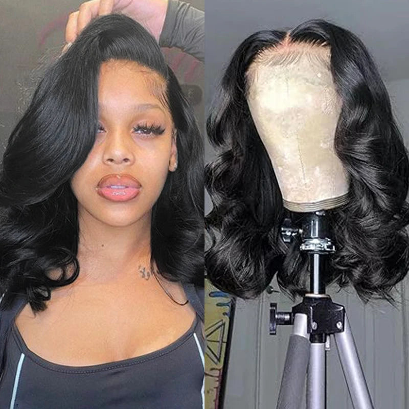 Body Wave Short Bob Wig 200 Density 13x4 Lace Front Human Hair Wig 16 Inch 100% Brazilian