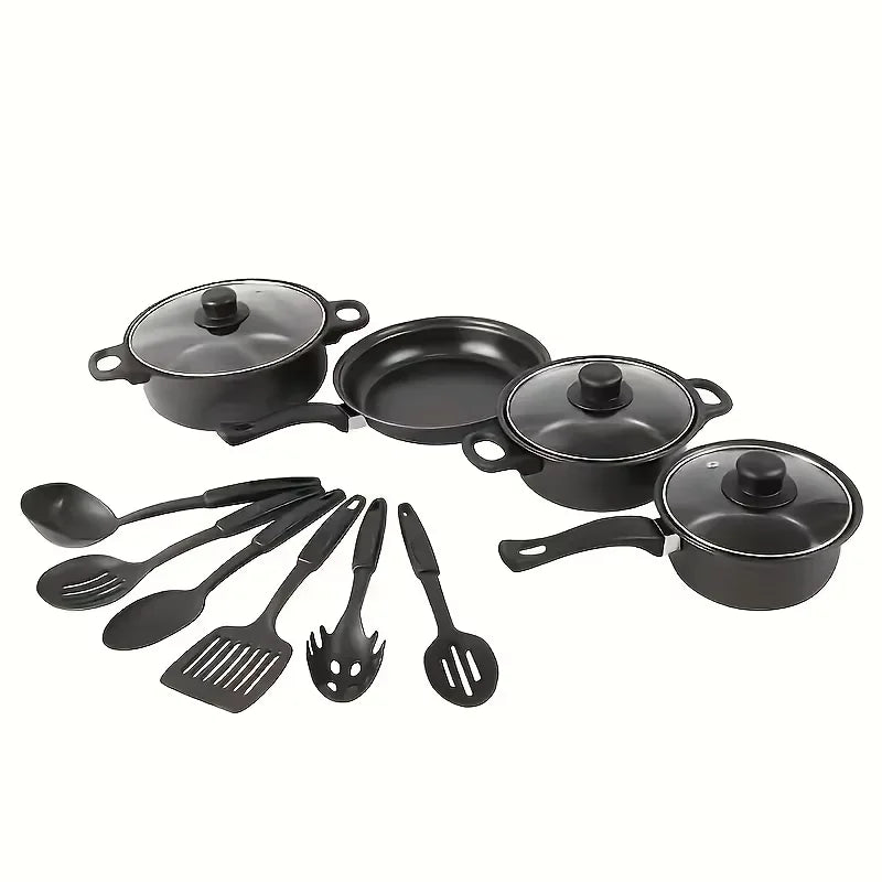 13-Piece Nonstick Cookware Set Black  Pot Pan Set with Frying Pan & Utensils