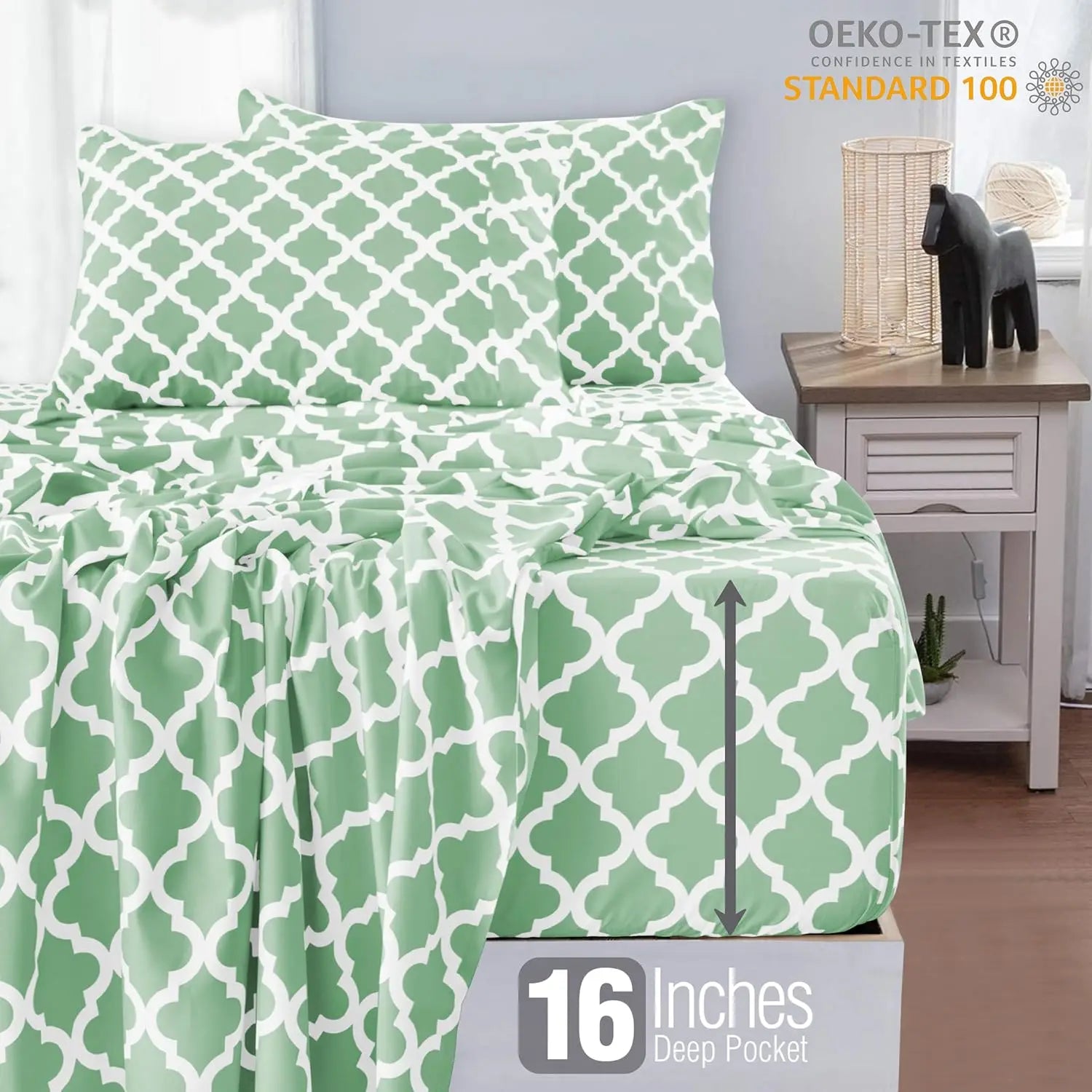4Pc Quatrefoil Sheet Set – Soft Microfiber, Wrinkle-Free, Luxurious Printed Bed Sheets