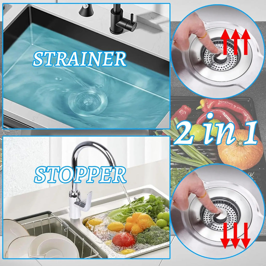 3 in 1 Kitchen Sink Drain Strainer, Universal Stainless Steel Kitchen Sink Stopper,