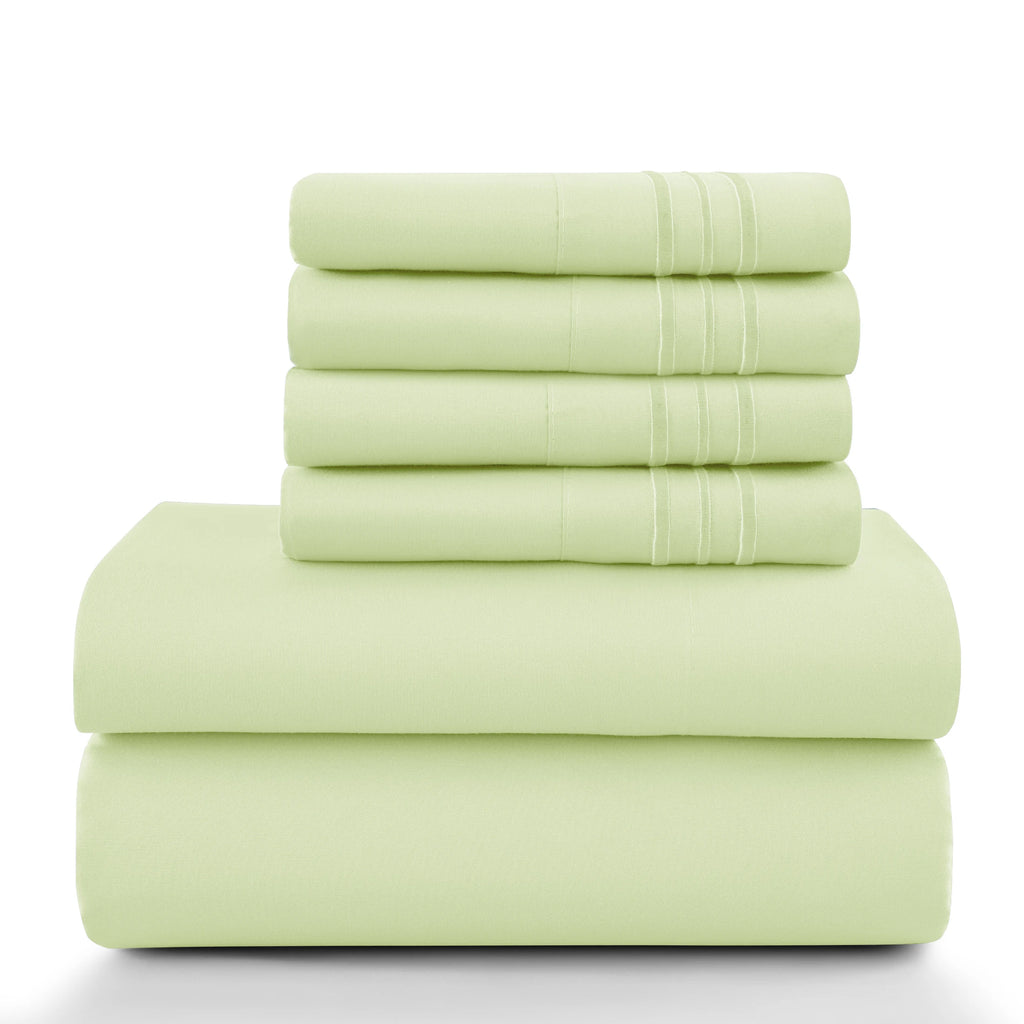 6 Piece Ultra-Soft Microfiber Bed Sheets with Flat Sheet, 16 Inches Deep Pocket Fitted