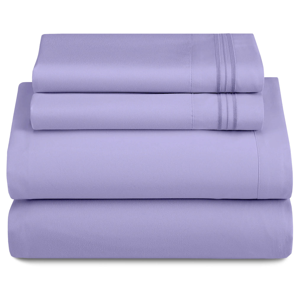 Lux Décor 4Pc Solid Sheet Set – Brushed Microfiber, 16" Deep Pockets, with Embroidered & Plain Pillowcases
