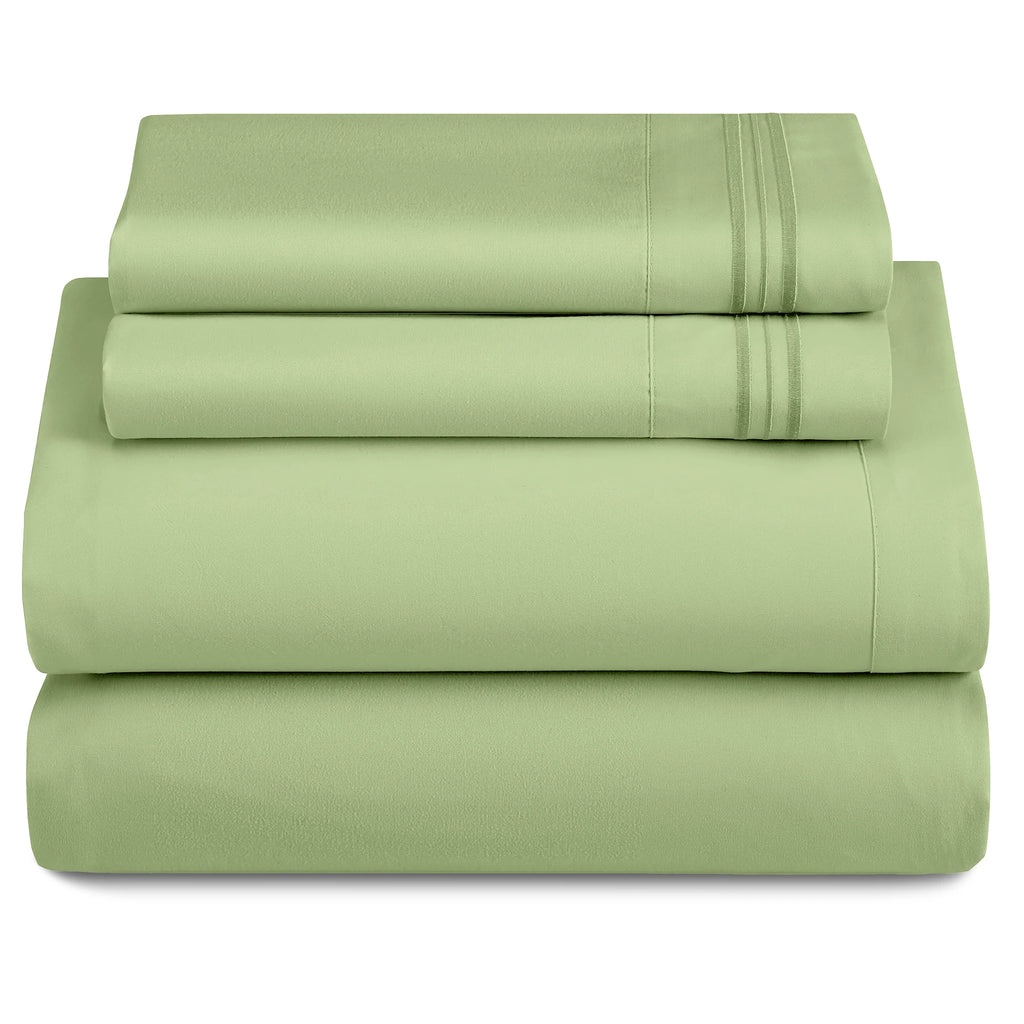Lux Décor 4Pc Solid Sheet Set – Brushed Microfiber, 16" Deep Pockets, with Embroidered & Plain Pillowcases