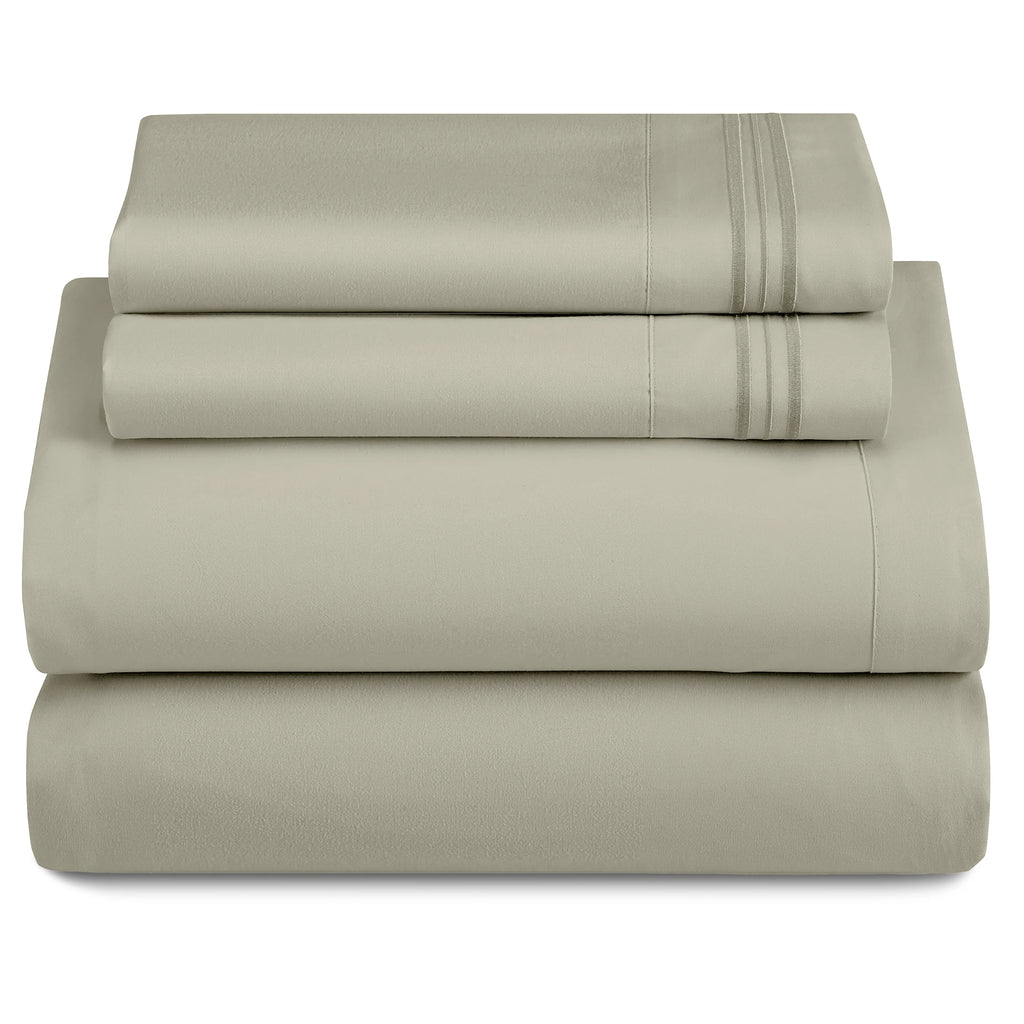 Lux Décor 4Pc Solid Sheet Set – Brushed Microfiber, 16" Deep Pockets, with Embroidered & Plain Pillowcases