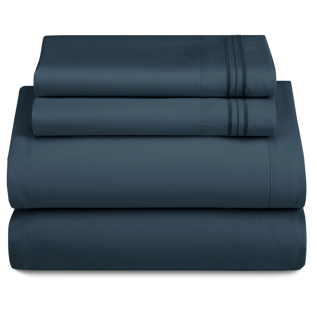 Lux Décor 4Pc Solid Sheet Set – Brushed Microfiber, 16" Deep Pockets, with Embroidered & Plain Pillowcases