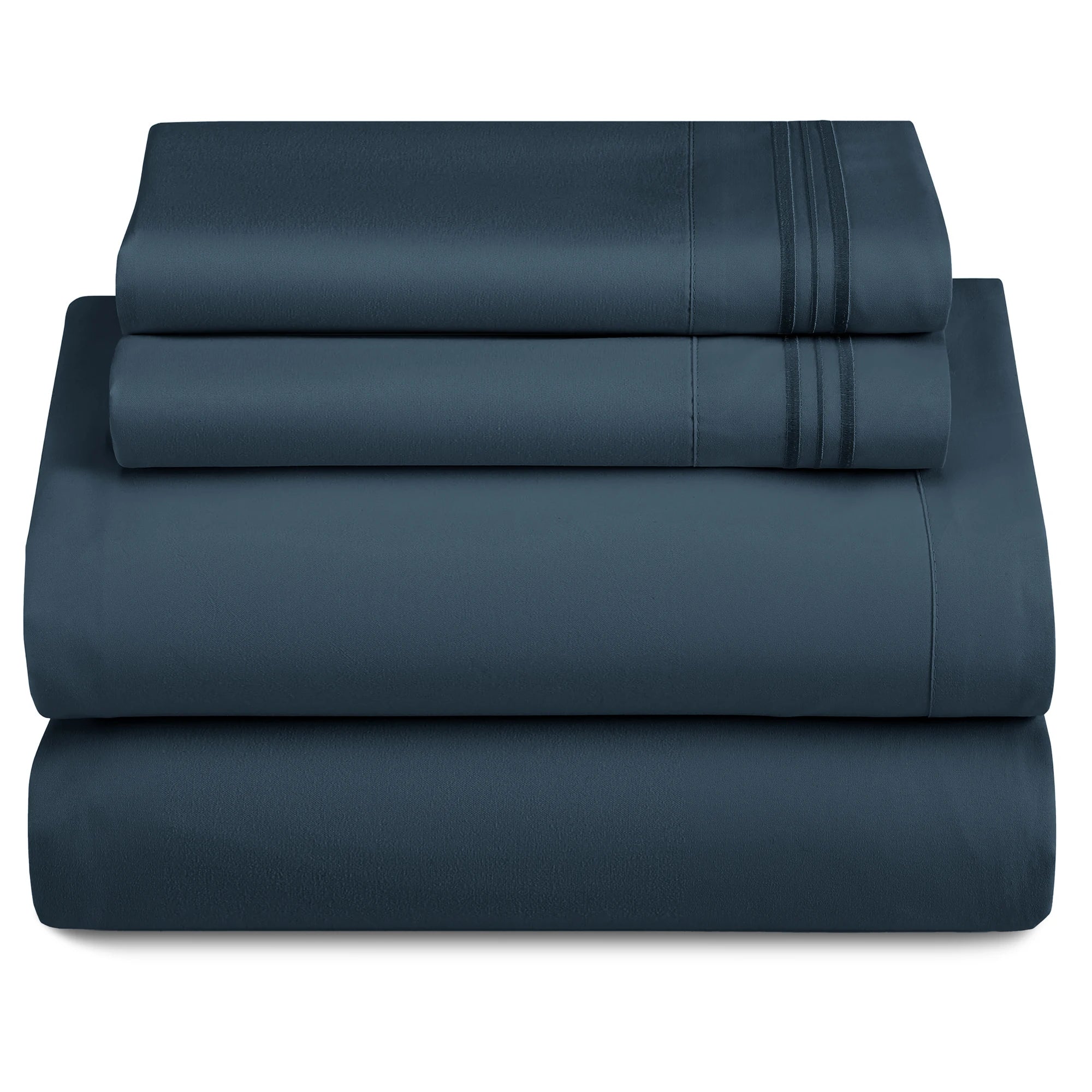 Lux Décor 4Pc Solid Sheet Set – Brushed Microfiber, 16" Deep Pockets, with Embroidered & Plain Pillowcases