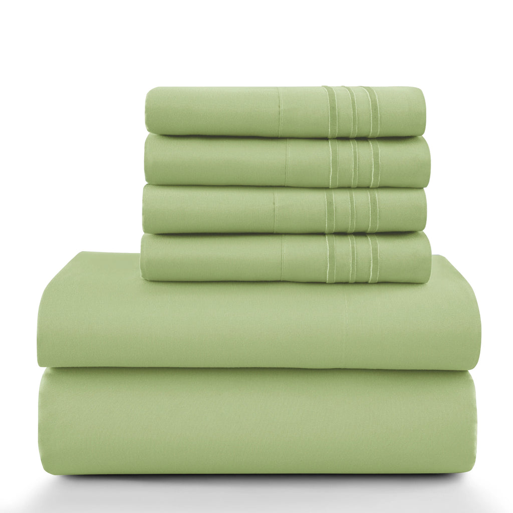 6 Piece Ultra-Soft Microfiber Bed Sheets with Flat Sheet, 16 Inches Deep Pocket Fitted