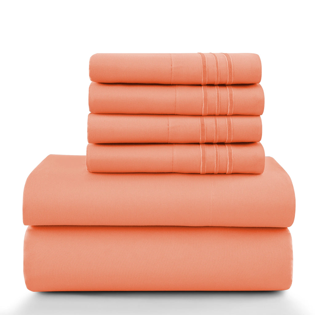 6 Piece Ultra-Soft Microfiber Bed Sheets with Flat Sheet, 16 Inches Deep Pocket Fitted