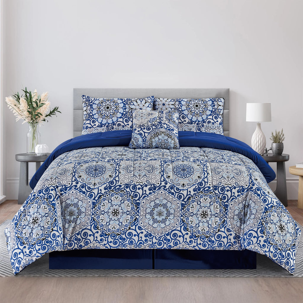 Reversible 5pc Comforter Set,  Microfiber Bed in a Bag, Includes 1 Comforter, 2 Pillow Shams