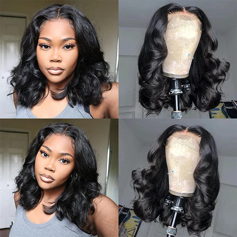Body Wave Short Bob Wig 200 Density 13x4 Lace Front Human Hair Wig 16 Inch 100% Brazilian