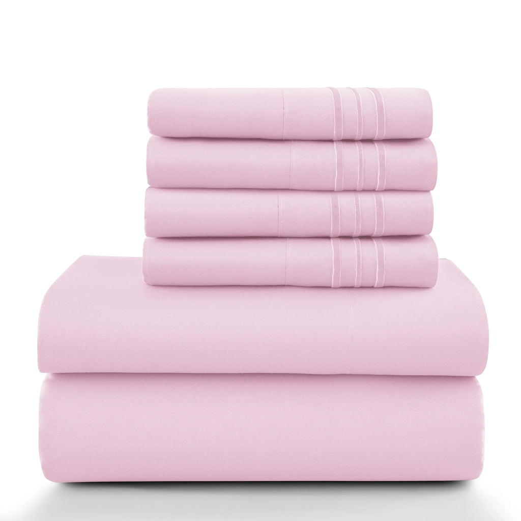 6 Piece Ultra-Soft Microfiber Bed Sheets with Flat Sheet, 16 Inches Deep Pocket Fitted