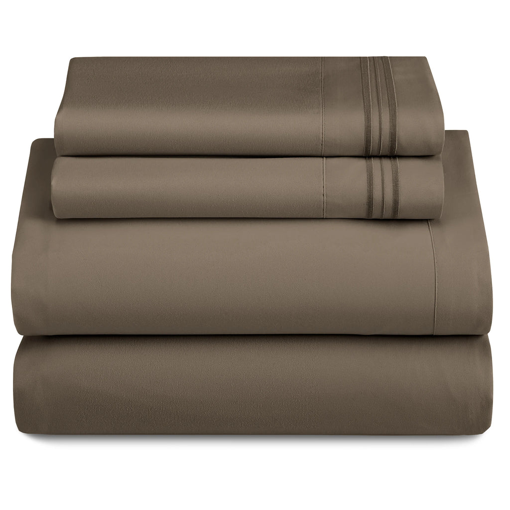 Lux Décor 4Pc Solid Sheet Set – Brushed Microfiber, 16" Deep Pockets, with Embroidered & Plain Pillowcases