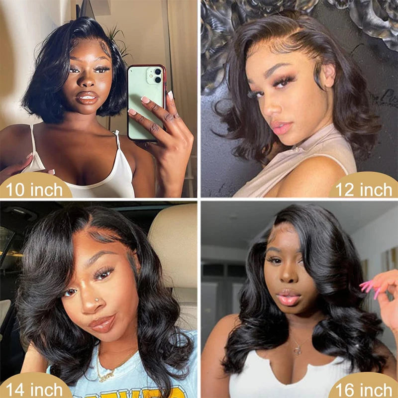 Body Wave Short Bob Wig 200 Density 13x4 Lace Front Human Hair Wig 16 Inch 100% Brazilian
