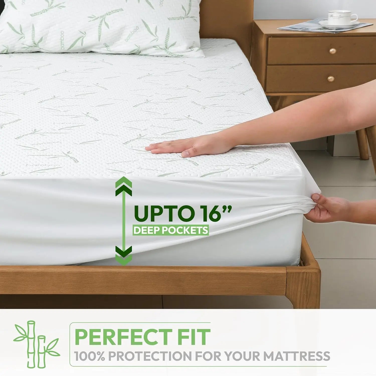 Mattress Protector, 100% Waterproof & Ultra-Tech Cooling Rayon from Bamboo Viscose - Fitted Sheet Style