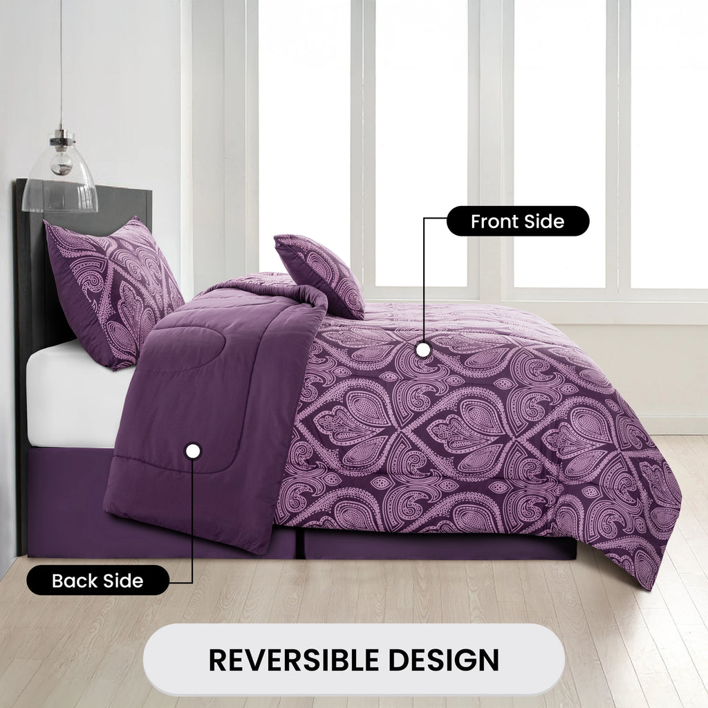 Reversible 5pc Comforter Set,  Microfiber Bed in a Bag, Includes 1 Comforter, 2 Pillow Shams