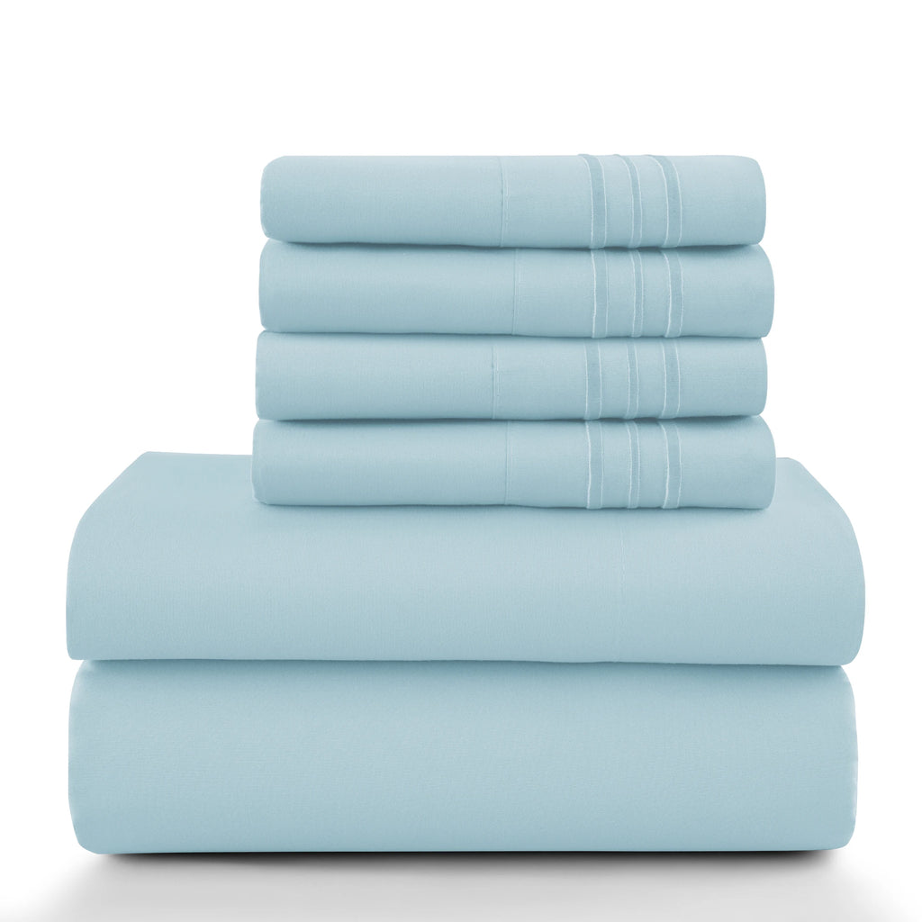 6 Piece Ultra-Soft Microfiber Bed Sheets with Flat Sheet, 16 Inches Deep Pocket Fitted