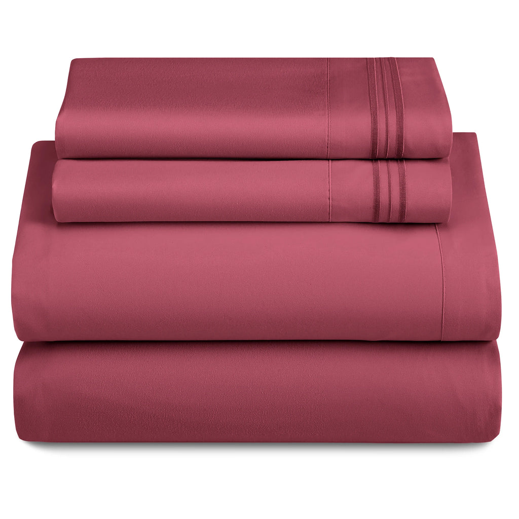 Lux Décor 4Pc Solid Sheet Set – Brushed Microfiber, 16" Deep Pockets, with Embroidered & Plain Pillowcases