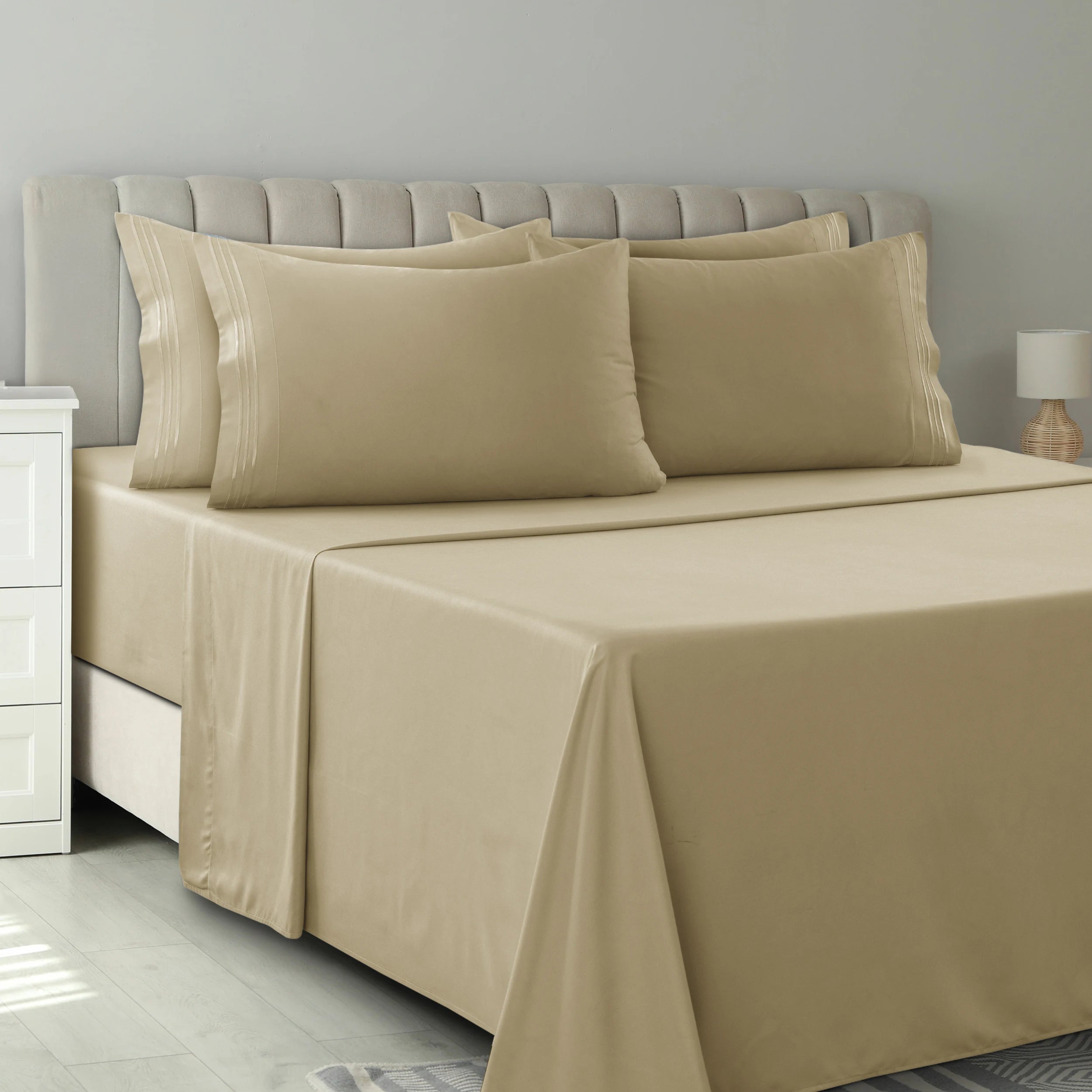 6 Piece Ultra-Soft Microfiber Bed Sheets with Flat Sheet, 16 Inches Deep Pocket Fitted