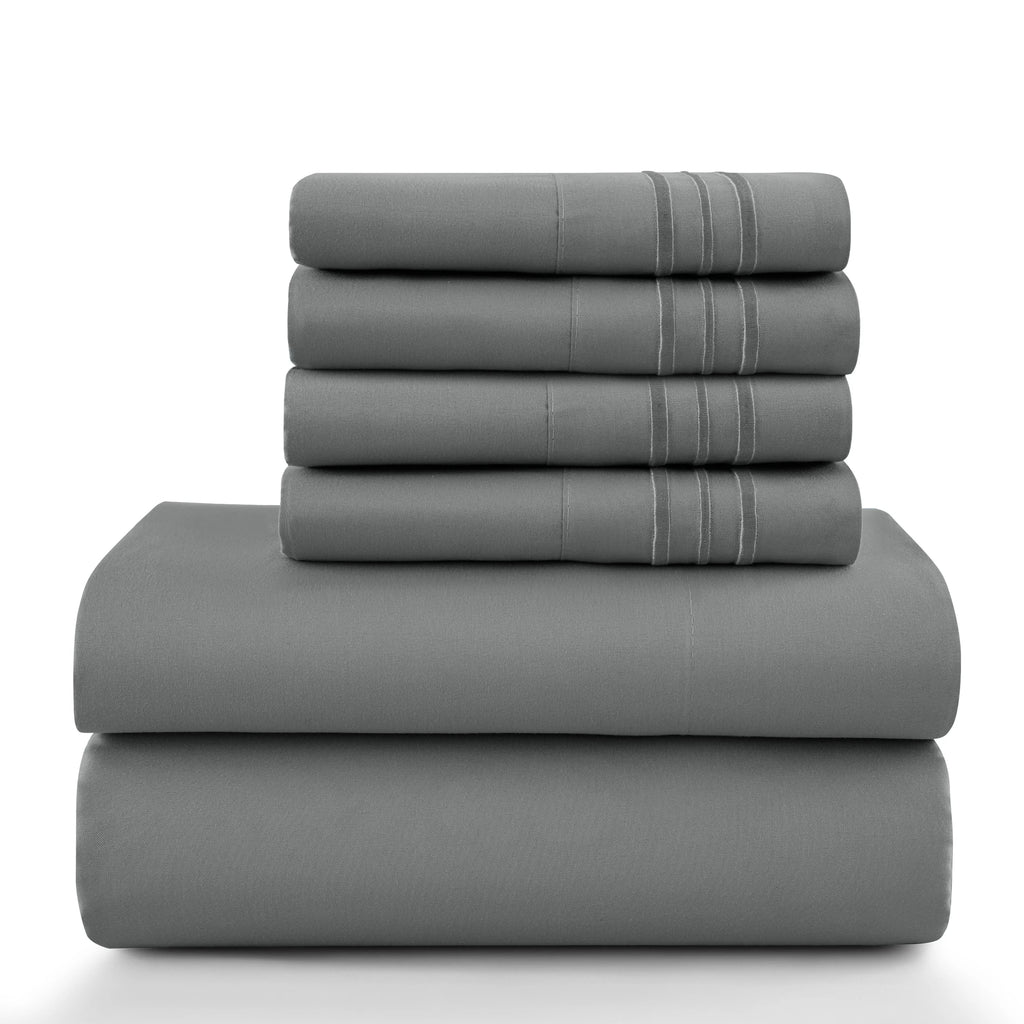 6 Piece Ultra-Soft Microfiber Bed Sheets with Flat Sheet, 16 Inches Deep Pocket Fitted