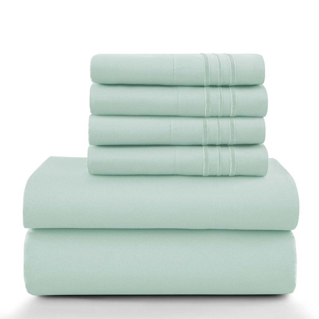 6 Piece Ultra-Soft Microfiber Bed Sheets with Flat Sheet, 16 Inches Deep Pocket Fitted