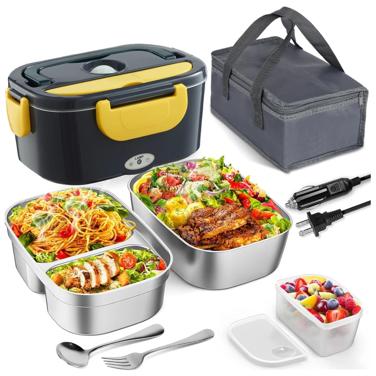 Electric Lunch Box for Adults-60W Fast Heated Lunch Box for with Dual 1.5LStainless Steel Containers