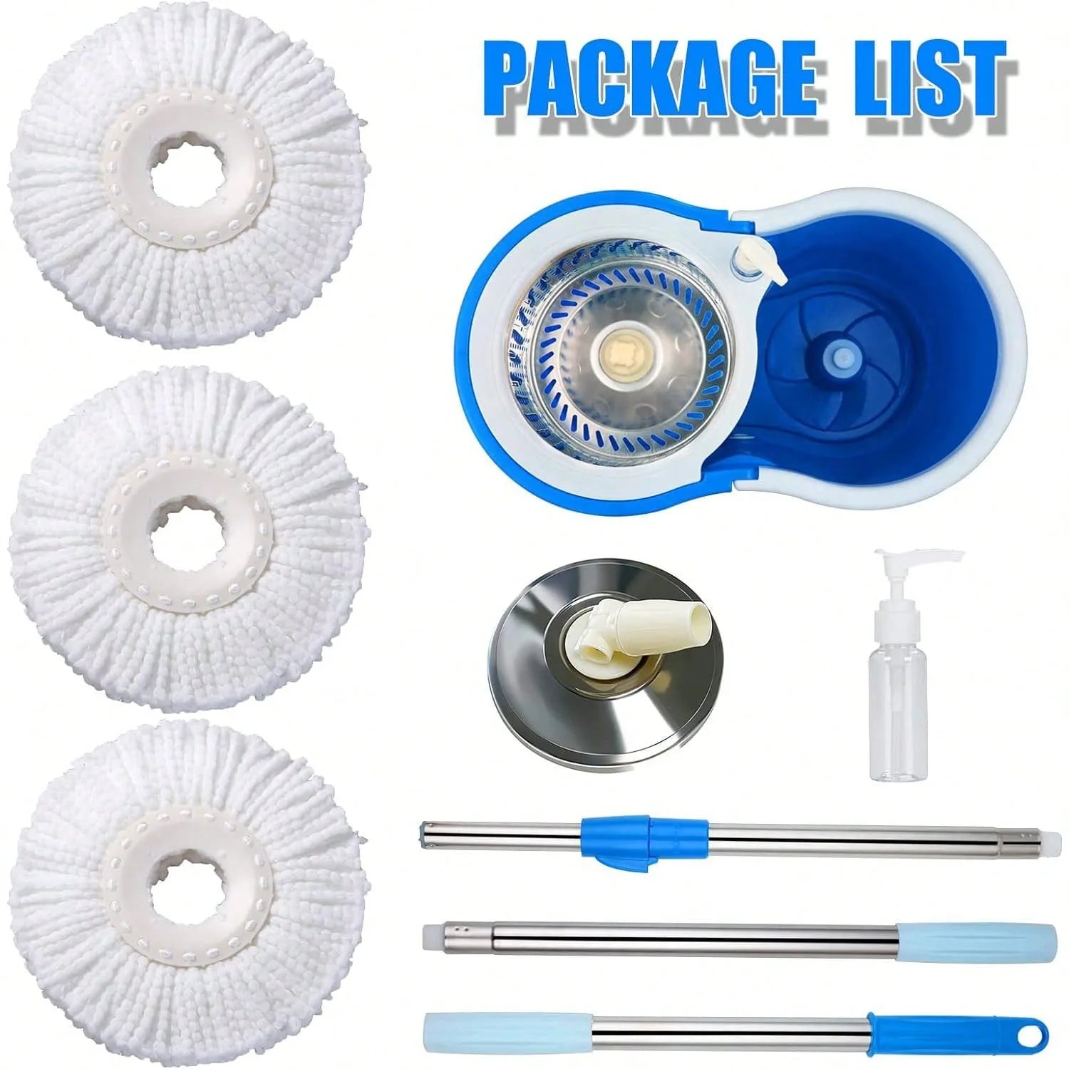 Spin Mop Bucket Set  Adjustable Stainless Steel Handle 20QT Floor Cleaner