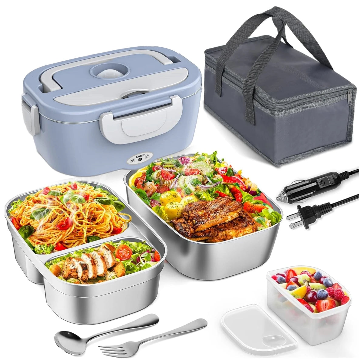 Electric Lunch Box for Adults-60W Fast Heated Lunch Box for with Dual 1.5LStainless Steel Containers