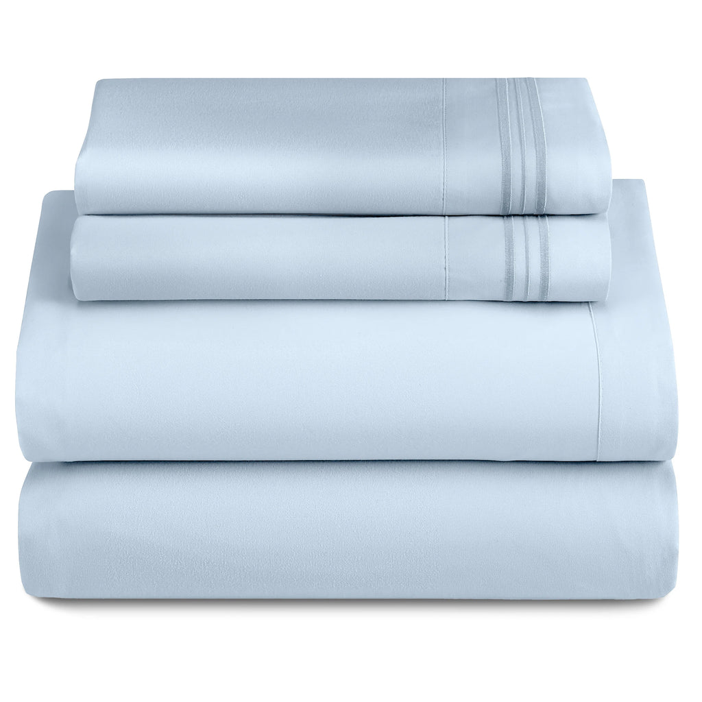 Lux Décor 4Pc Solid Sheet Set – Brushed Microfiber, 16" Deep Pockets, with Embroidered & Plain Pillowcases