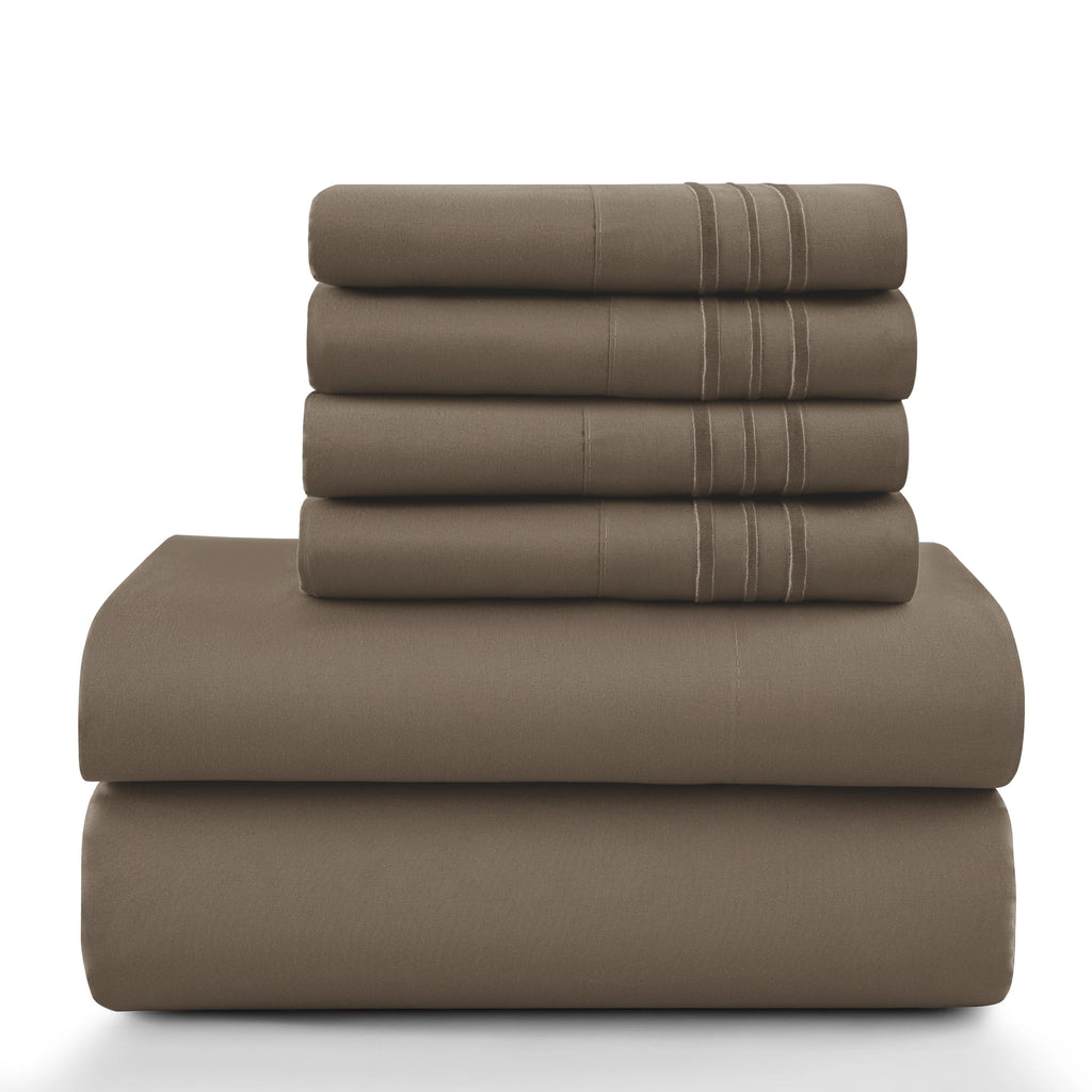 6 Piece Ultra-Soft Microfiber Bed Sheets with Flat Sheet, 16 Inches Deep Pocket Fitted