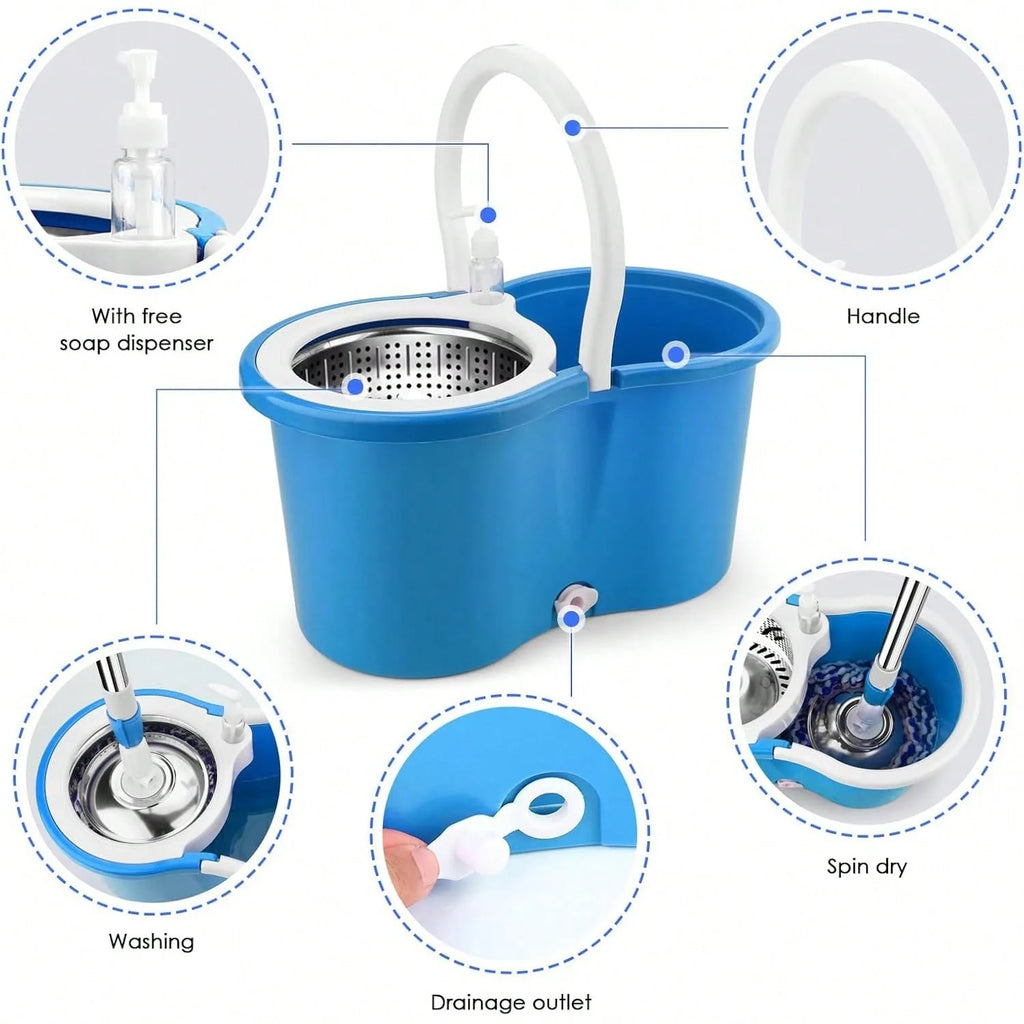 Spin Mop Bucket Set  Adjustable Stainless Steel Handle 20QT Floor Cleaner