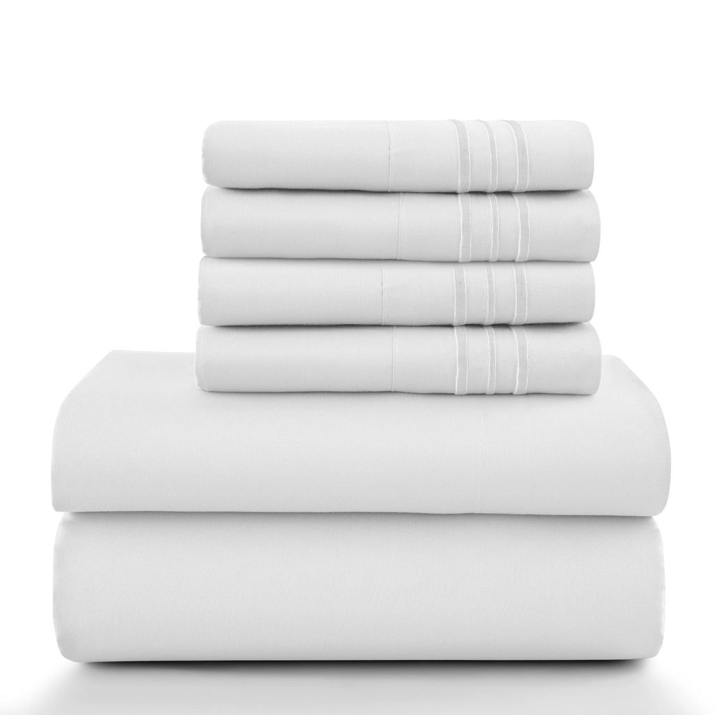 6 Piece Ultra-Soft Microfiber Bed Sheets with Flat Sheet, 16 Inches Deep Pocket Fitted