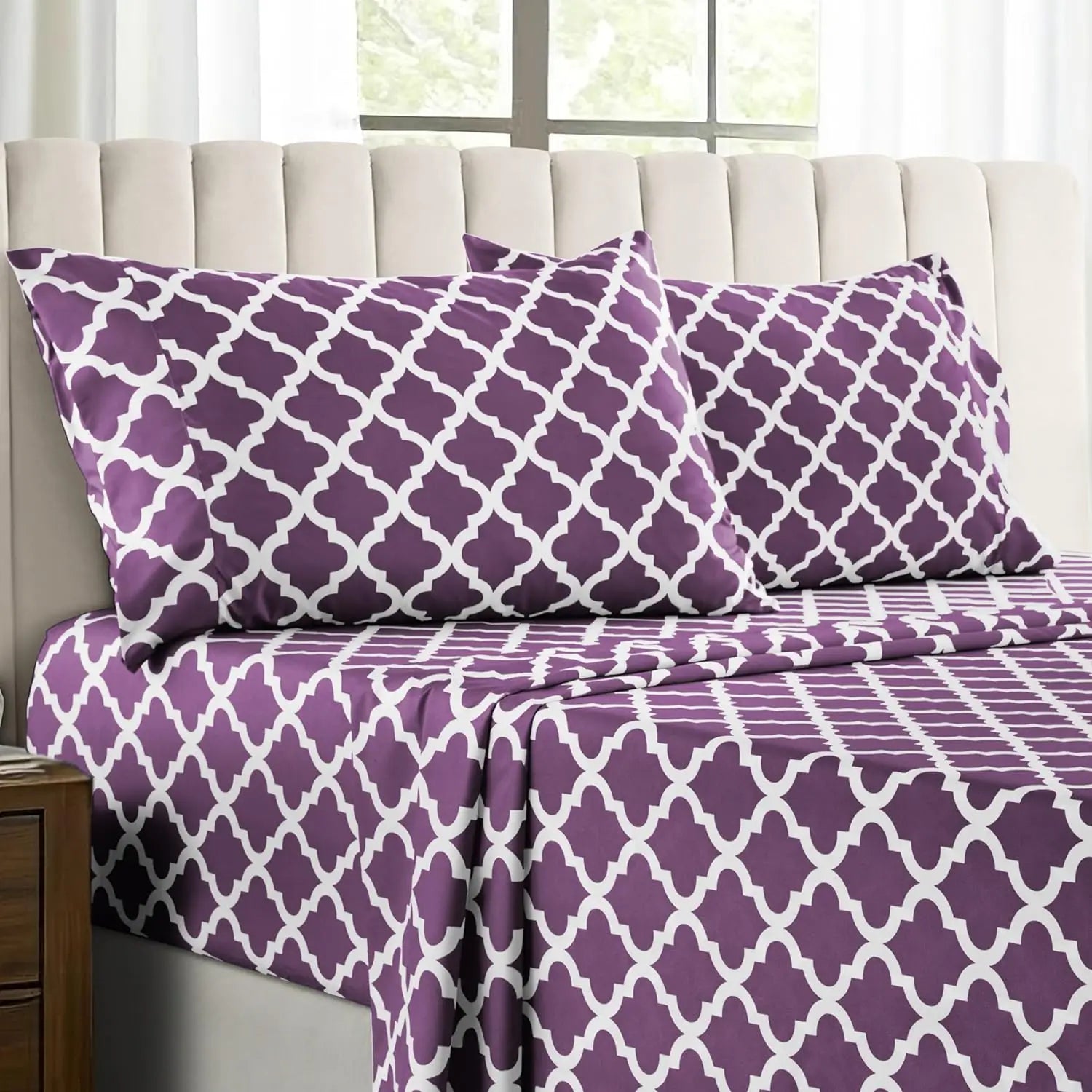 4Pc Quatrefoil Sheet Set – Soft Microfiber, Wrinkle-Free, Luxurious Printed Bed Sheets