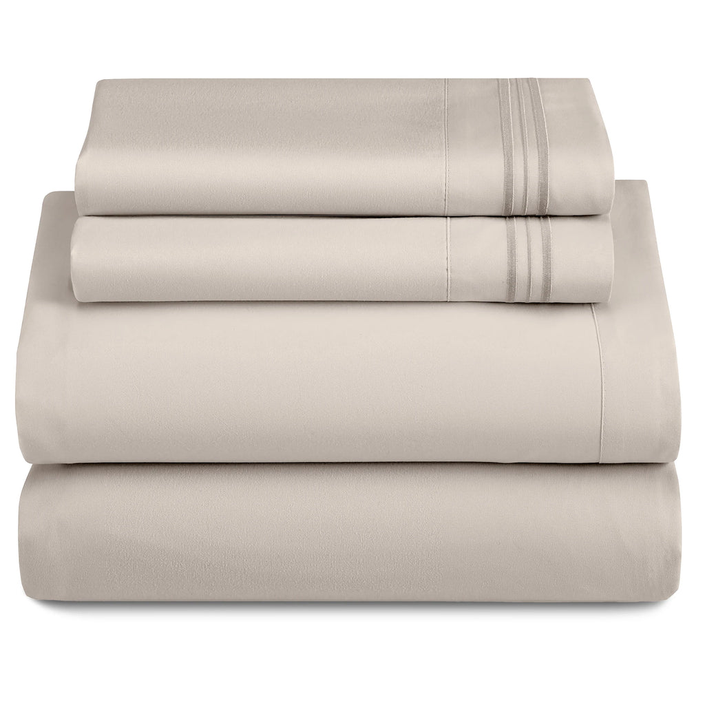 Lux Décor 4Pc Solid Sheet Set – Brushed Microfiber, 16" Deep Pockets, with Embroidered & Plain Pillowcases