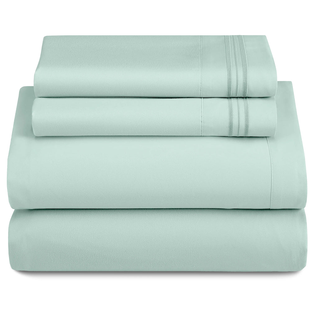 Lux Décor 4Pc Solid Sheet Set – Brushed Microfiber, 16" Deep Pockets, with Embroidered & Plain Pillowcases
