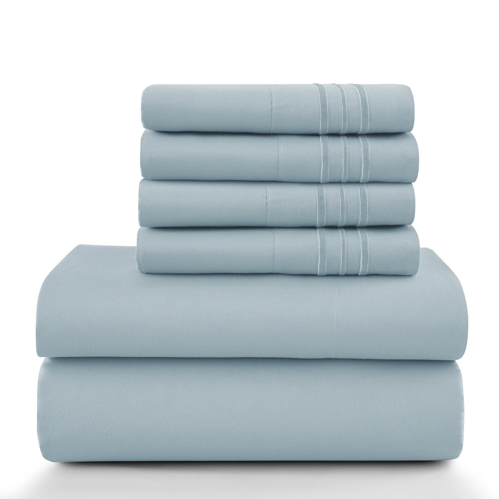 6 Piece Ultra-Soft Microfiber Bed Sheets with Flat Sheet, 16 Inches Deep Pocket Fitted